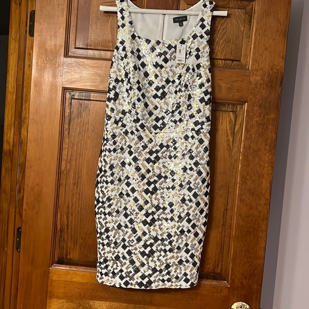 The Limited NEW Dress Womens Size 0 Sequined Sleeveless Scoop Neck Gold Silver S